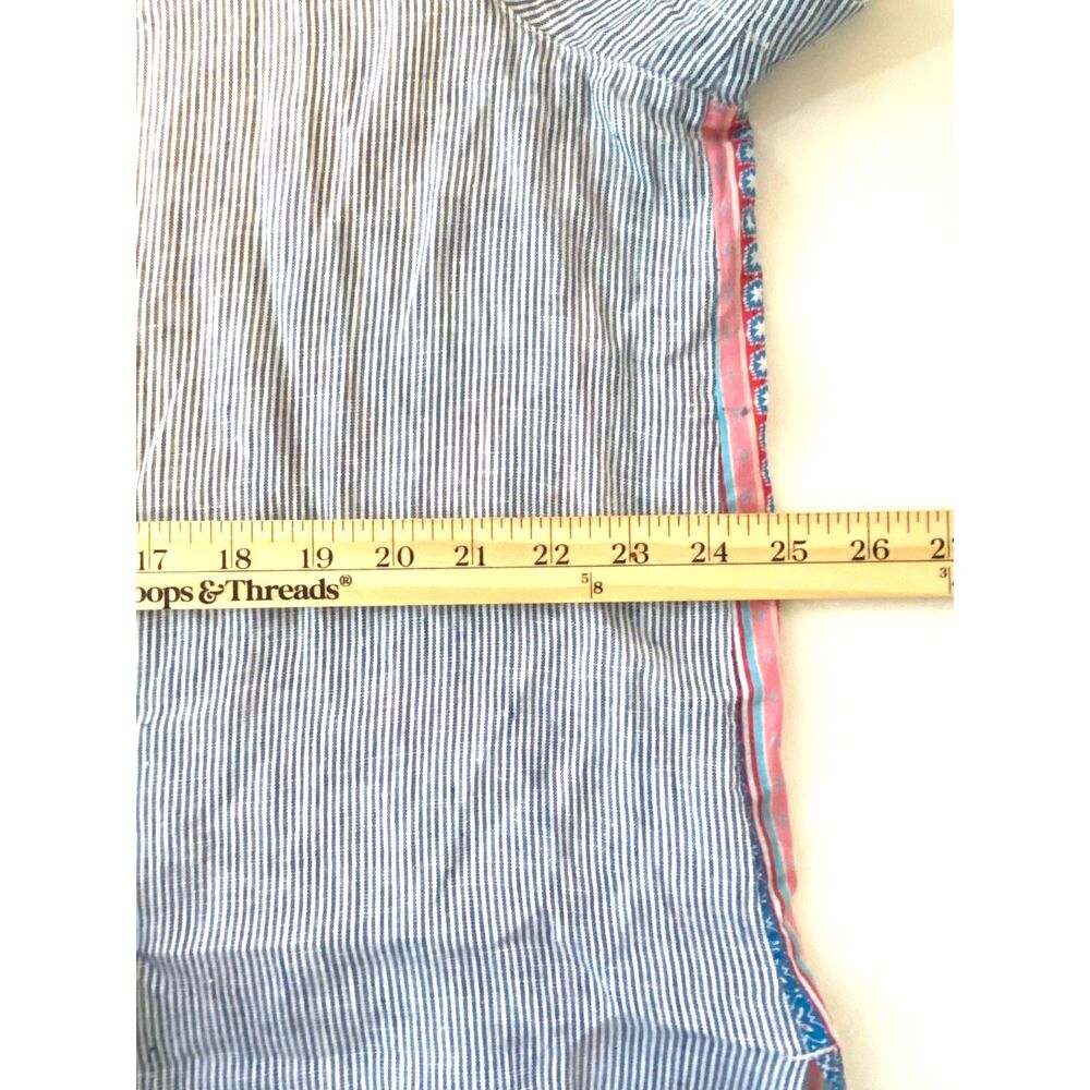 J Jill Linen Blue White Striped Short Cap Sleeve Button Down Floral Back Top LP - Picture 6 of 12